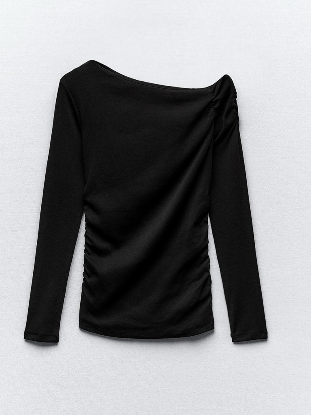 Black Ruched Long-Sleeve Top